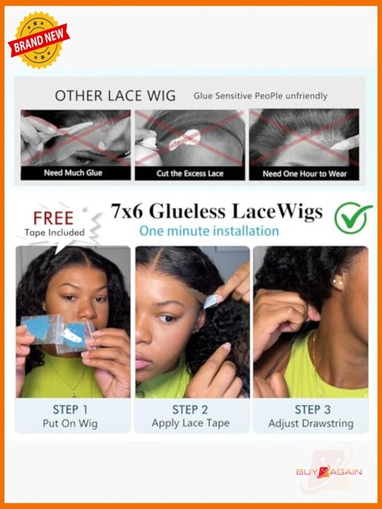 Deep Wave Glueless Lace Front Wig 7x6 HD Lace Pre Plucked 250 Density 32 Inch main image 4